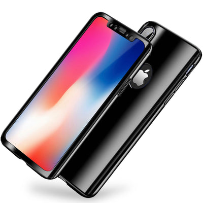 NALIA 360 Grad Handyhülle kompatibel mit Apple iPhone XS Max, Full-Cover & Schutzglas vorne hinten Hülle Doppel-Schutz Dünn Ganzkörper Case Etui Handy-Tasche Bumper & Displayschutz Schwarz NALIA GlasSchutz