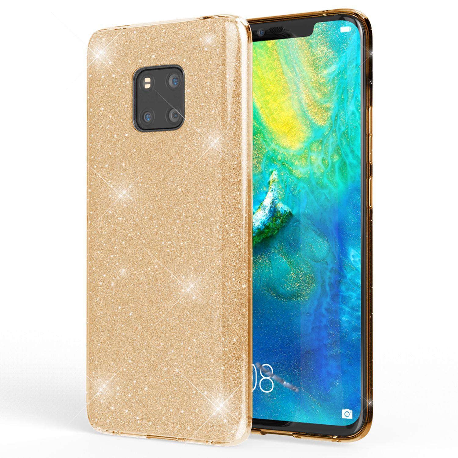 NALIA Glitzer Silikonhülle Huawei Mate 20 Pro Case funkelnd Bling Grip stoßfest Gold NALIA Protective Hülle