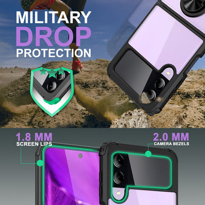 NALIA Klare Ringhülle kompatibel mit Samsung Galaxy Z Flip4 Hülle, Verstärkter Aufprall-Schutz Rahmen, Transparent Anti-Gelb Robust Harte Rückseite & Silikon-Rand, 360-Grad Ring Schwarz NALIA Transparente Hülle