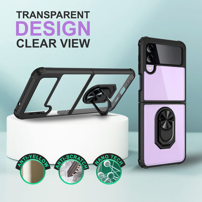 NALIA Klare Ringhülle kompatibel mit Samsung Galaxy Z Flip4 Hülle, Verstärkter Aufprall-Schutz Rahmen, Transparent Anti-Gelb Robust Harte Rückseite & Silikon-Rand, 360-Grad Ring Schwarz NALIA Transparente Hülle