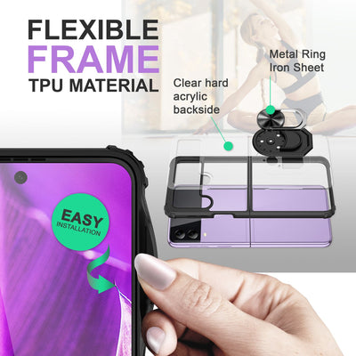 NALIA Klare Ringhülle kompatibel mit Samsung Galaxy Z Flip4 Hülle, Verstärkter Aufprall-Schutz Rahmen, Transparent Anti-Gelb Robust Harte Rückseite & Silikon-Rand, 360-Grad Ring Schwarz NALIA Transparente Hülle