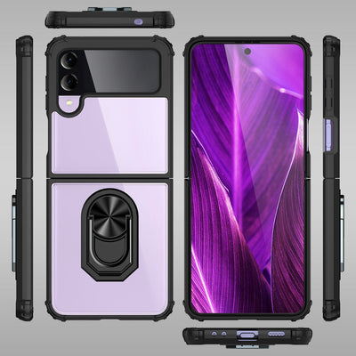 NALIA Klare Ringhülle kompatibel mit Samsung Galaxy Z Flip4 Hülle, Verstärkter Aufprall-Schutz Rahmen, Transparent Anti-Gelb Robust Harte Rückseite & Silikon-Rand, 360-Grad Ring Schwarz NALIA Transparente Hülle