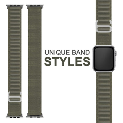 NALIA Smart Watch Armband Alpine Loop Style kompatibel mit Apple Watch Armband Ultra/SE & Series 8/7/6/5/4/3/2/1, 38/40/41mm, G-Haken iWatch Outdoor Uhr Band, Nylon Kieferngrün NALIA Textil Armband