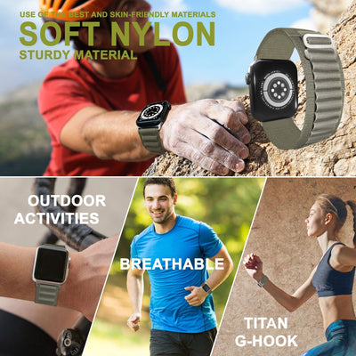 NALIA Smart Watch Armband Alpine Loop Style kompatibel mit Apple Watch Armband Ultra/SE & Series 8/7/6/5/4/3/2/1, 38/40/41mm, G-Haken iWatch Outdoor Uhr Band, Nylon Kieferngrün NALIA Textil Armband