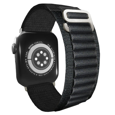 NALIA Smart Watch Armband Alpine Loop Style kompatibel mit Apple Watch Armband Ultra/SE & Series 8/7/6/5/4/3/2/1, 42/44/45/49mm, G-Haken iWatch Outdoor Uhr Band, Nylon Schwarz NALIA Textil Armband