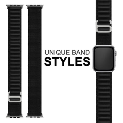 NALIA Smart Watch Armband Alpine Loop Style kompatibel mit Apple Watch Armband Ultra/SE & Series 8/7/6/5/4/3/2/1, 42/44/45/49mm, G-Haken iWatch Outdoor Uhr Band, Nylon Schwarz NALIA Textil Armband