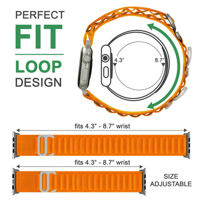 NALIA Smart Watch Armband Alpine Loop Style kompatibel mit Apple Watch Armband Ultra/SE & Series 8/7/6/5/4/3/2/1, 42/44/45/49mm, G-Haken iWatch Outdoor Uhr Band, Nylon Orange NALIA Textil Armband