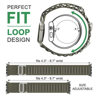 NALIA Smart Watch Armband Alpine Loop Style kompatibel mit Apple Watch Armband Ultra/SE & Series 8/7/6/5/4/3/2/1, 42/44/45/49mm, G-Haken iWatch Outdoor Uhr Band, Nylon Kieferngrün NALIA Textil Armband