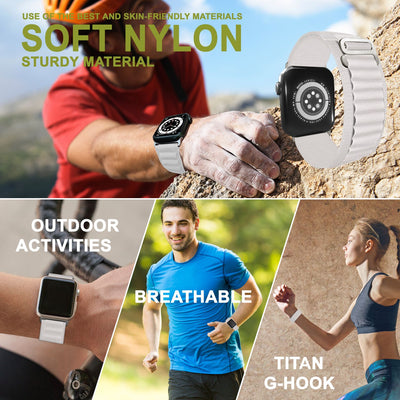 NALIA Smart Watch Armband Alpine Loop Style kompatibel mit Apple Watch Armband Ultra/SE & Series 8/7/6/5/4/3/2/1, 42/44/45/49mm, G-Haken iWatch Outdoor Uhr Band, Nylon Weiß NALIA Textil Armband