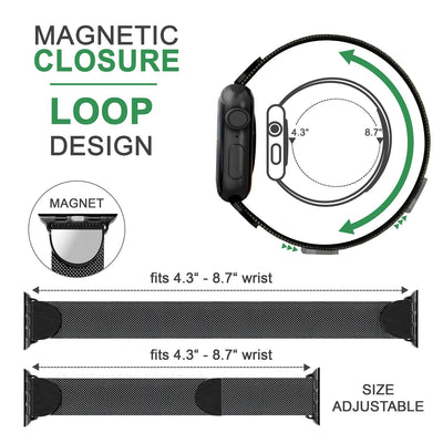 NALIA Milanaise Edelstahl Smart Watch Armband kompatibel mit Apple Watch Armband SE & Series 8/7/6/5/4/3/2/1, 38mm 40mm 41mm, iWatch-Band Magnet-Verschluss, Metall Schwarz NALIA Metall Armband