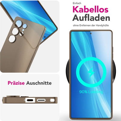 NALIA Ultra Slim Hardcase für Samsung Galaxy S25 Ultra – Matt & 0.3mm Dünn – PHANTOM (Hauchdünnes Cover & Kamera-Vollschutz) – Marke aus Berlin Taupe Transparent NALIA SlimFit Hülle