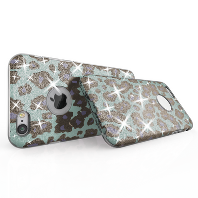 NALIA Handyhülle kompatibel mit iPhone 6 6S, Glitzer Leopard Ultra-Slim Silikon-Case Back-Cover Schutz-Hülle, Glitter Leo Sparkle Handy-Tasche, Dünnes Bling Strass Thin Smart-Phone Etui - Türkis Blau Default Title NALIA Protective Hülle
