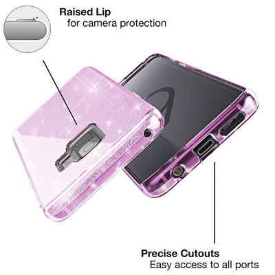NALIA Glitzerhülle für Samsung Galaxy S9 Plus – Funkelnder Glitzer-Look & Grip – SHINEPOP (Silikon Case) – Marke aus Berlin Lila NALIA Protective Hülle