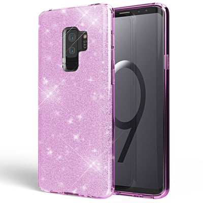 NALIA Glitzerhülle für Samsung Galaxy S9 Plus – Funkelnder Glitzer-Look & Grip – SHINEPOP (Silikon Case) – Marke aus Berlin Lila NALIA Protective Hülle