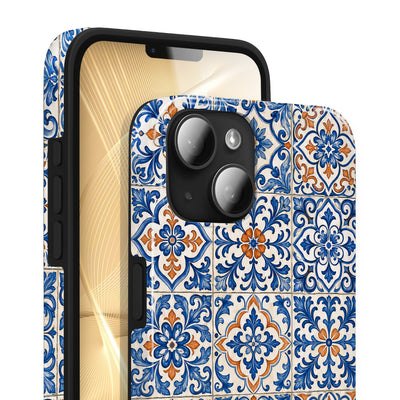 Azulejo iPhone 15 Plus Hülle mit Fliesenmuster, Vorderseite und Rückseite mit Kamera
