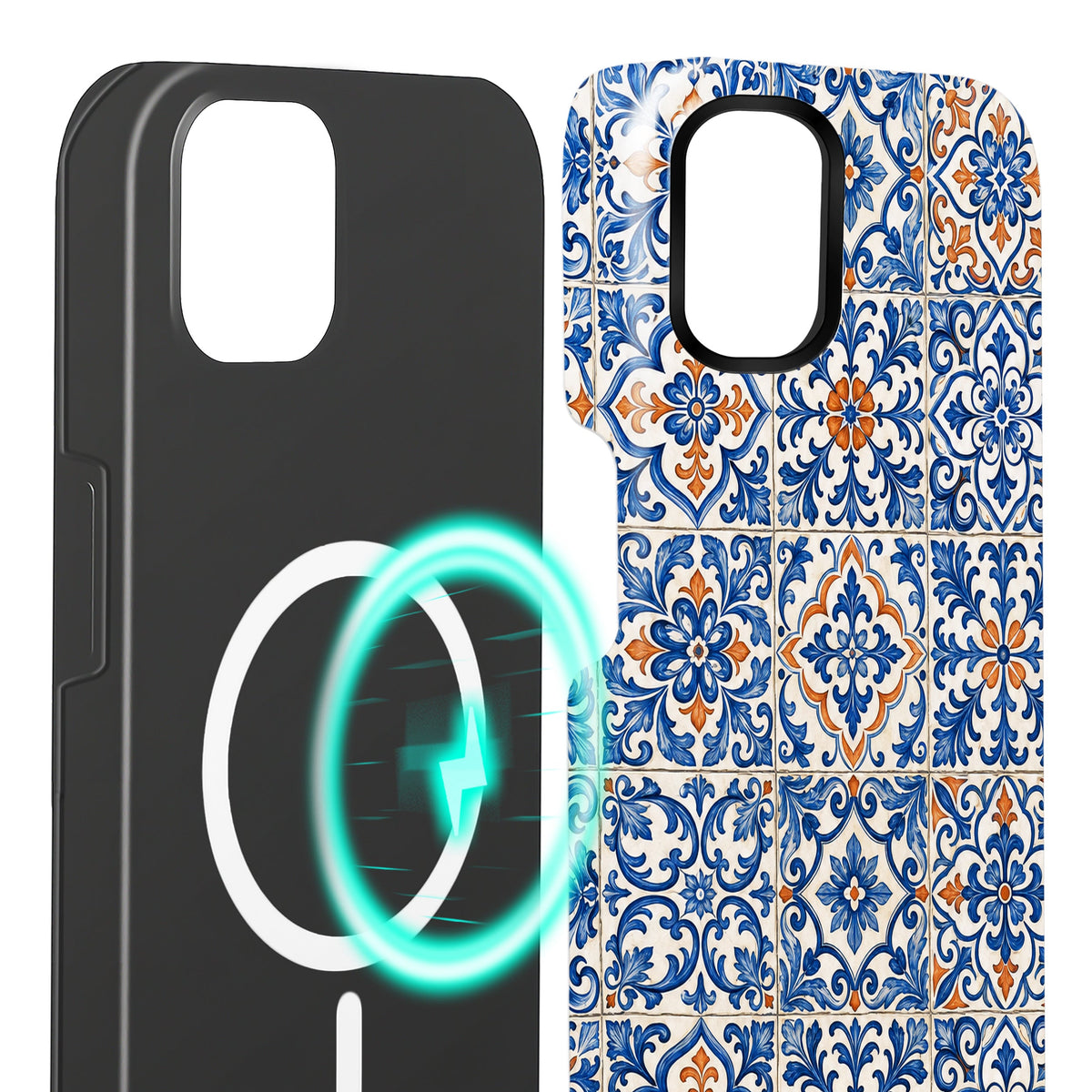 Azulejo iPhone 12 Mini Hülle mit Fliesenmuster, Innenseite mit Magnetring, kompatibel mit MagSafe-Zubehör