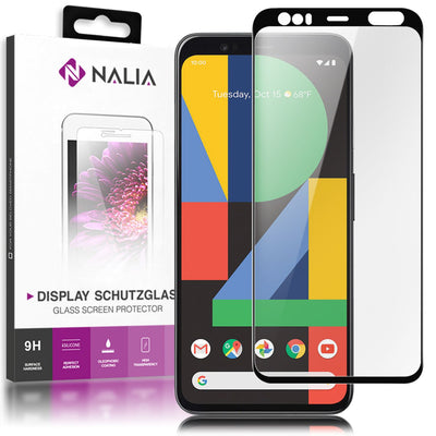 NALIA Schutzglas kompatibel mit Google Pixel 4 Glas, 9H Full-Cover Screen Display Schutz, Handy Schutzfolie Bildschirm-Abdeckung Schutz-Film Protector Tempered Glass Case Klar - Transparent Schwarz Default Title NALIA GlasSchutz