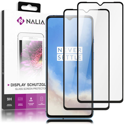NALIA (2-Pack) Schutzglas kompatibel mit OnePlus 7T Glas, 9H Full-Cover Screen Display Schutz, Clear Handy Schutzfolie Bildschirm-Abdeckung Schutz-Film Protector Tempered Glass - Transparent Schwarz Default Title NALIA GlasSchutz