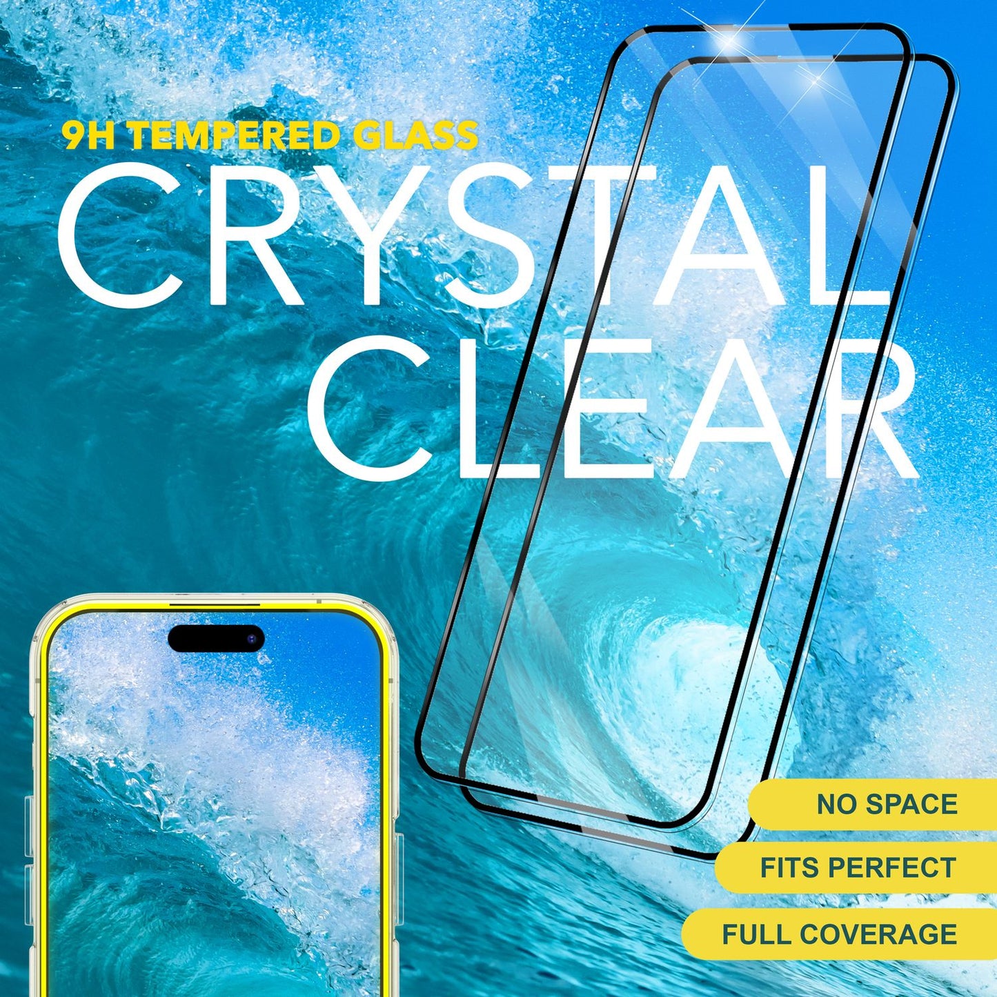 2x Schutzglas mit Applikator für iPhone 15 Pro Max 9H Display Schutz Glas Folie