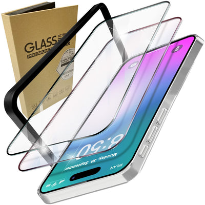 NALIA Set [3-in-1] 2x Schutzglas & 1x Rahmen kompatibel mit iPhone 16 Pro Max Glas, Klar Panzer-Glas 9H Full Screen-Protector Gehärtete Glasfolie Display-Schutz & Zubehör für Einfache Installation Default Title NALIA GlasSchutz