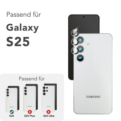 NALIA Glas Kameraschutzringe für Samsung Galaxy S25 – Linsenschutz & Case Friendly – FOCUS.PRO CLX (9H Härtegrad & Montagerahmen) – Marke aus Berlin Transparent NALIA GlasSchutz