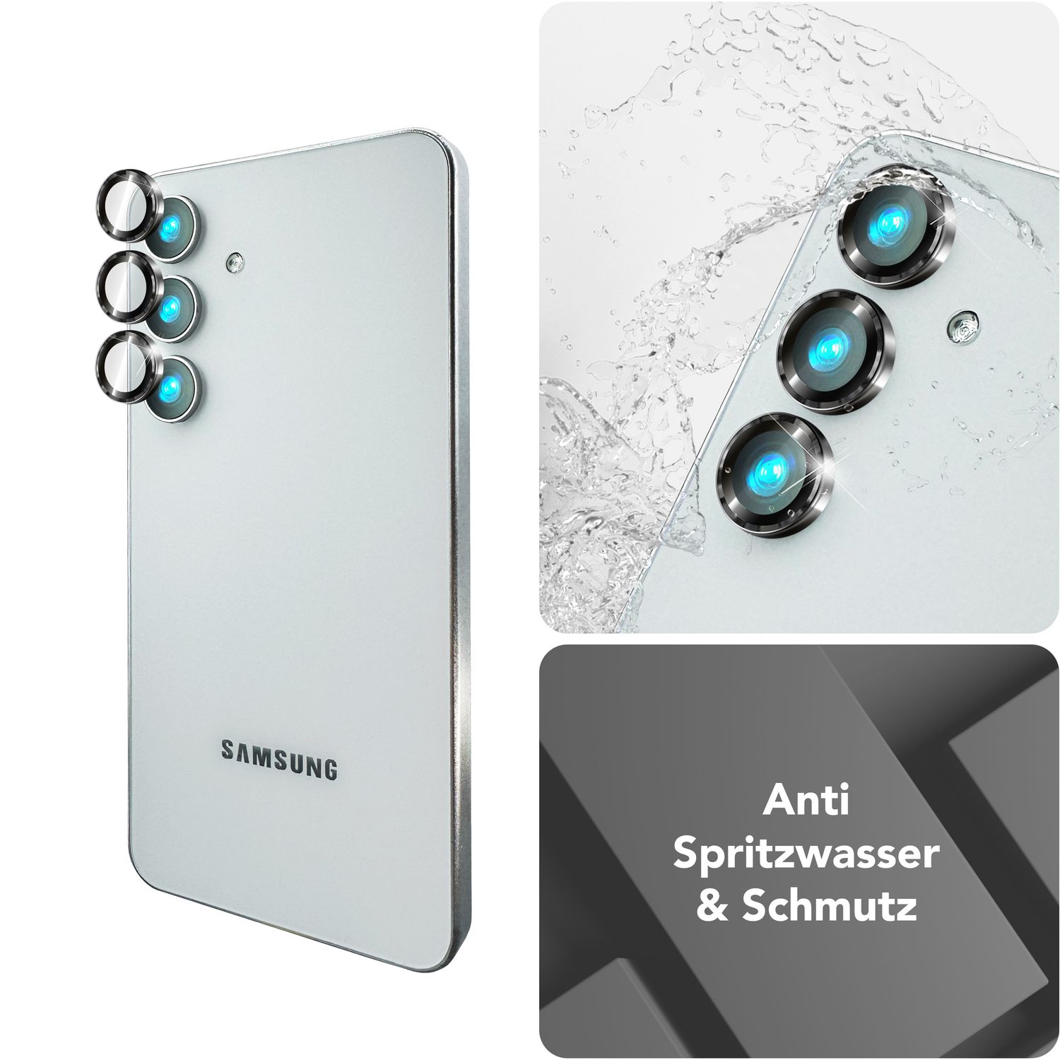 NALIA Focus.Pro CLX für Samsung Galaxy S25 Glas, Reflexionsfreier Kameraschutz, Einzeln Klare Schutzglas Ringe mit Farbrahmen, 9H Linsenschutz für Rück-Kamera, 3 Stück