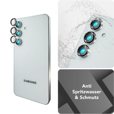 NALIA Glas Kameraschutzringe für Samsung Galaxy S25 – Linsenschutz & Case Friendly – FOCUS.PRO CLX (9H Härtegrad & Montagerahmen) – Marke aus Berlin Silber NALIA GlasSchutz