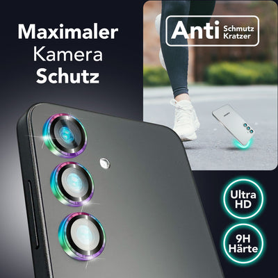 NALIA Glas Kameraschutzringe für Samsung Galaxy S25 – Linsenschutz & Case Friendly – FOCUS.PRO CLX (9H Härtegrad & Montagerahmen) – Marke aus Berlin Bunt NALIA GlasSchutz