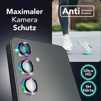 NALIA Focus.Pro CLX für Samsung Galaxy S25 Glas, Reflexionsfreier Kameraschutz, Einzeln Klare Schutzglas Ringe mit Farbrahmen, 9H Linsenschutz für Rück-Kamera, 3 Stück