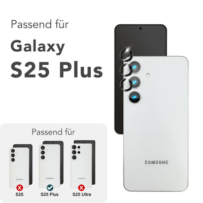 NALIA Glas Kameraschutzringe für Samsung Galaxy S25 Plus – Linsenschutz & Case Friendly – FOCUS.PRO CLX (9H Härtegrad & Montagerahmen) – Marke aus Berlin Schwarz NALIA GlasSchutz