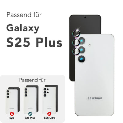 NALIA Glas Kameraschutzringe für Samsung Galaxy S25 Plus – Linsenschutz & Case Friendly – FOCUS.PRO CLX (9H Härtegrad & Montagerahmen) – Marke aus Berlin Bunt NALIA GlasSchutz
