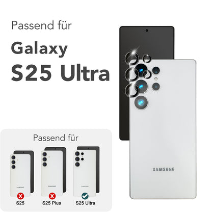 NALIA Focus.Pro CLX für Samsung Galaxy S25 Ultra Glas, Reflexionsfreier Kameraschutz, Einzeln Klare Kameraglas Ringe mit Farbrand, Linsenschutz für Rück-Kamera, 5 Stück