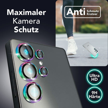 NALIA Focus.Pro CLX für Samsung Galaxy S25 Ultra Glas, Reflexionsfreier Kameraschutz, Einzeln Klare Kameraglas Ringe mit Farbrand, Linsenschutz für Rück-Kamera, 5 Stück
