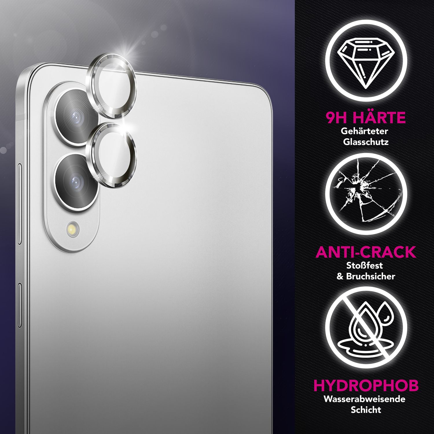 NALIA Focus.Pro CLX Kamera Schutzglas für Samsung Galaxy S25 Edge – Linsen Ring mit 9H Härte, Anti-Reflexion, Kristallklare Abdeckung, Hüllen-kompatibel, Kratzfestes Glas, 2 Stück