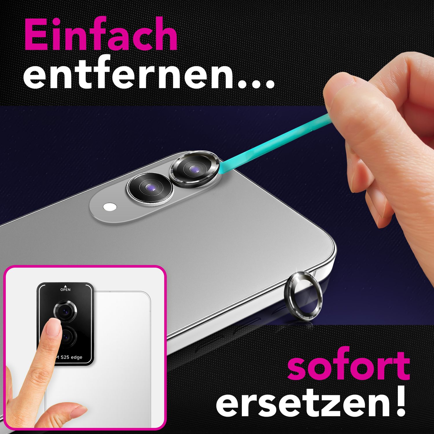 NALIA Focus.Pro CLX Kamera Schutzglas für Samsung Galaxy S25 Edge – Linsen Ring mit 9H Härte, Anti-Reflexion, Kristallklare Abdeckung, Hüllen-kompatibel, Kratzfestes Glas, 2 Stück