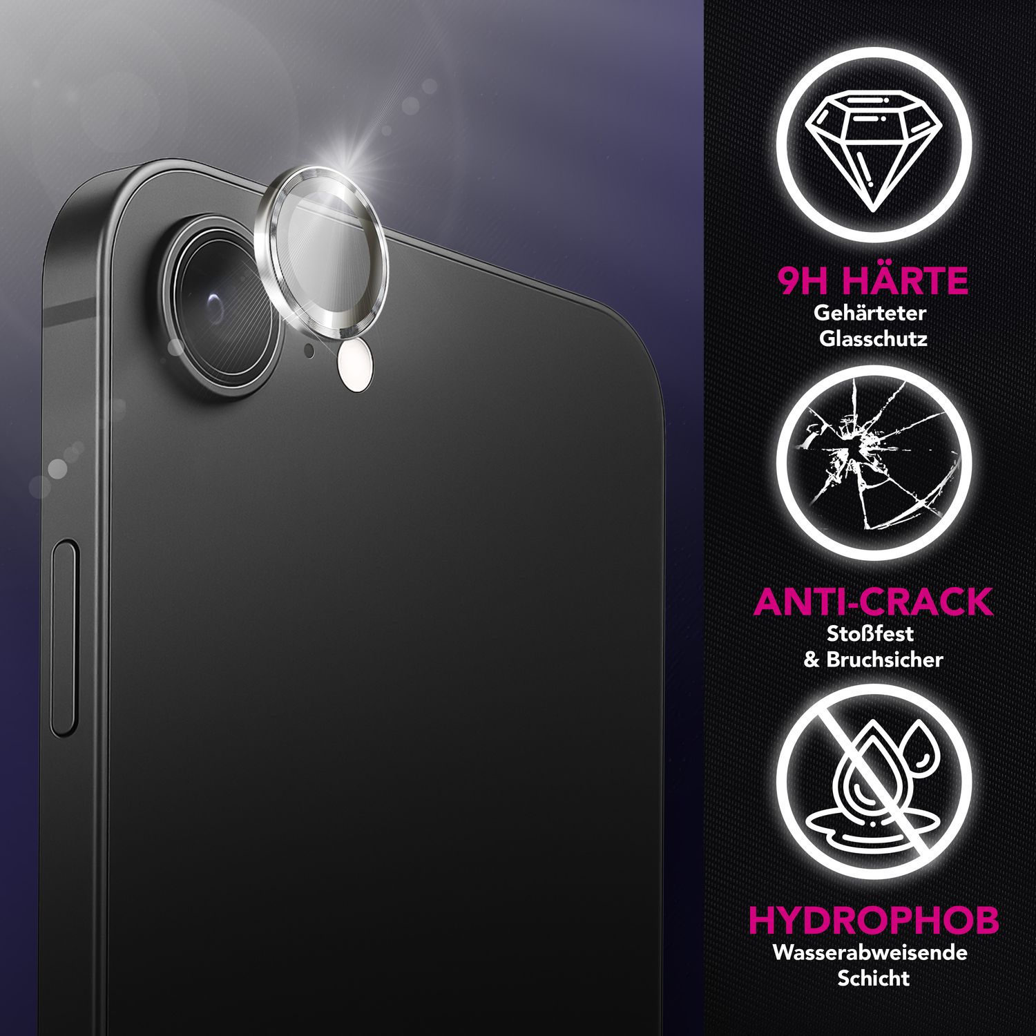 NALIA Focus.Pro CLX Kamera Schutzglas für iPhone 16e – Linsen Glas mit Anti-Reflexion Ring, Ultra-Klar mit 9H Härte, Hüllen-kompatibel, Kratzfestes Kameraglas, Objektiv Abdeckung Default Title NALIA GlasSchutz