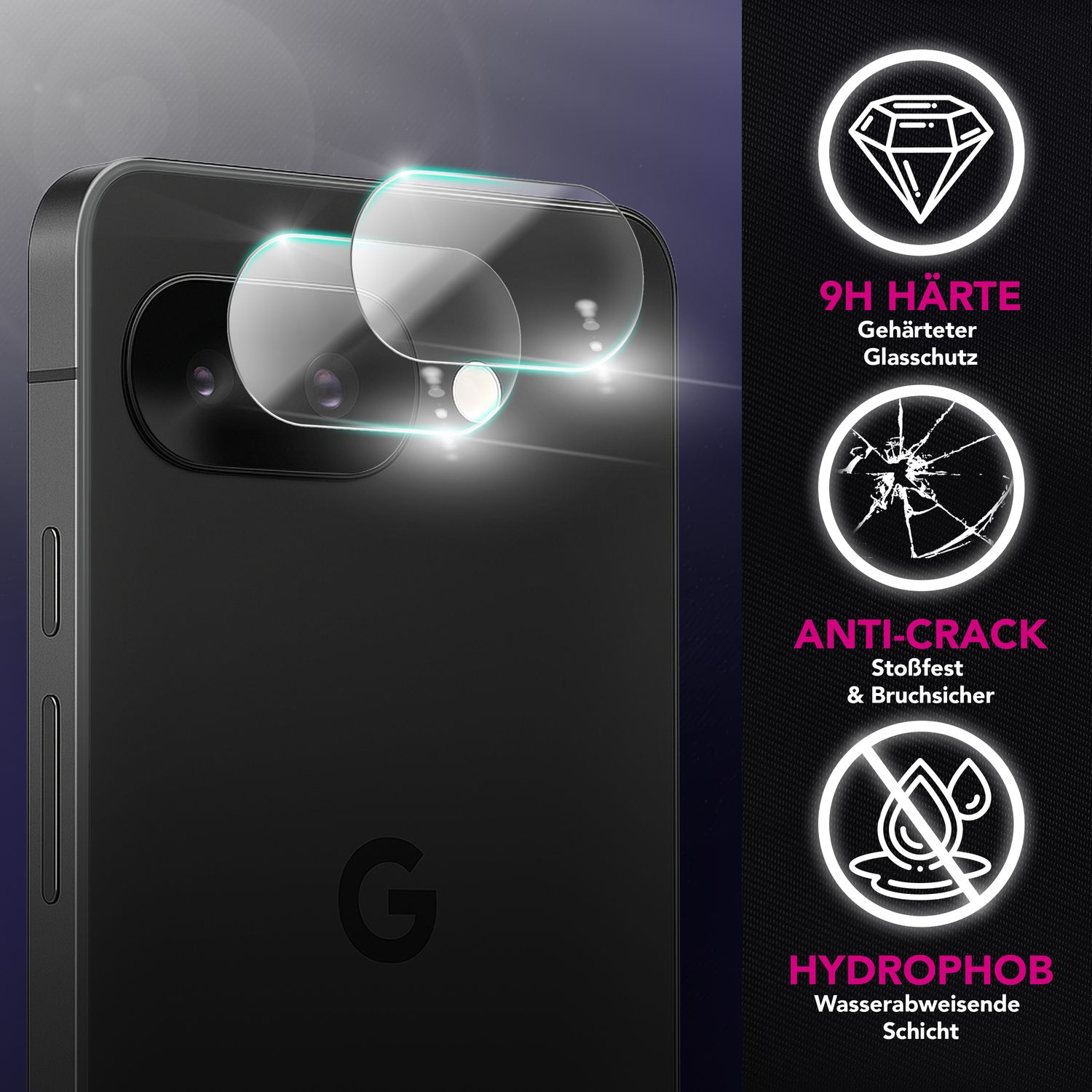 NALIA Focus.X2 MAX Kameraschutz für Google Pixel 9a – 2x Kamera Schutzglas, Ultra-Klare Abdeckung mit 9H Härte, Hüllen-freundlich, Anti-Fingerabdruck, Kratzfestes Kameraglas Default Title NALIA GlasSchutz