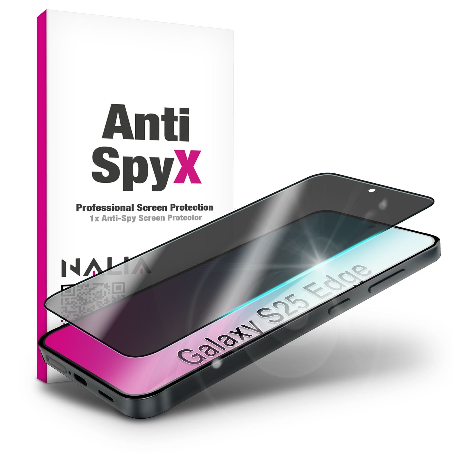 NALIA AntiSpyX für Samsung Galaxy S25 Edge Glas, Privacy Displayschutz [9H], Blickschutzfolie gegen seitliche Einblicke, Gehärtetes Schutzglas, Touchsensitiv, Anti-Fingerprint