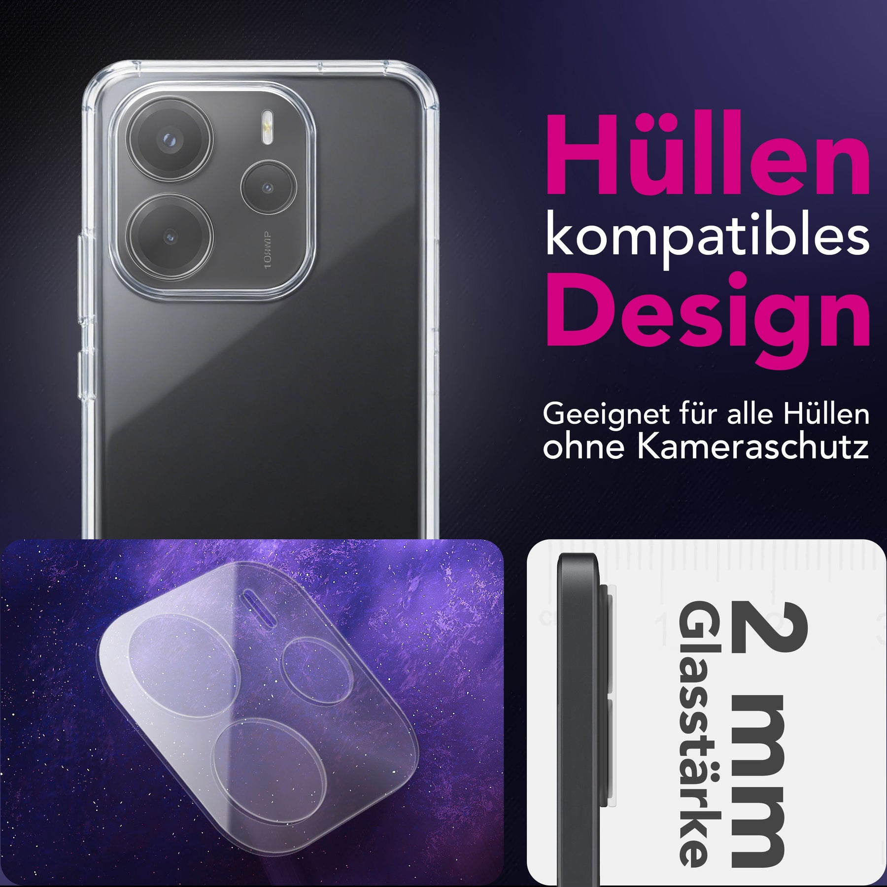 NALIA 2x Kameraschutzglas für Xiaomi Redmi Note 14 4G – Linsenschutz 9H & Case-Friendly – FOCUS.X2 MAX (HD-Echtglas Transparent) – Marke aus Berlin Default Title NALIA GlasSchutz