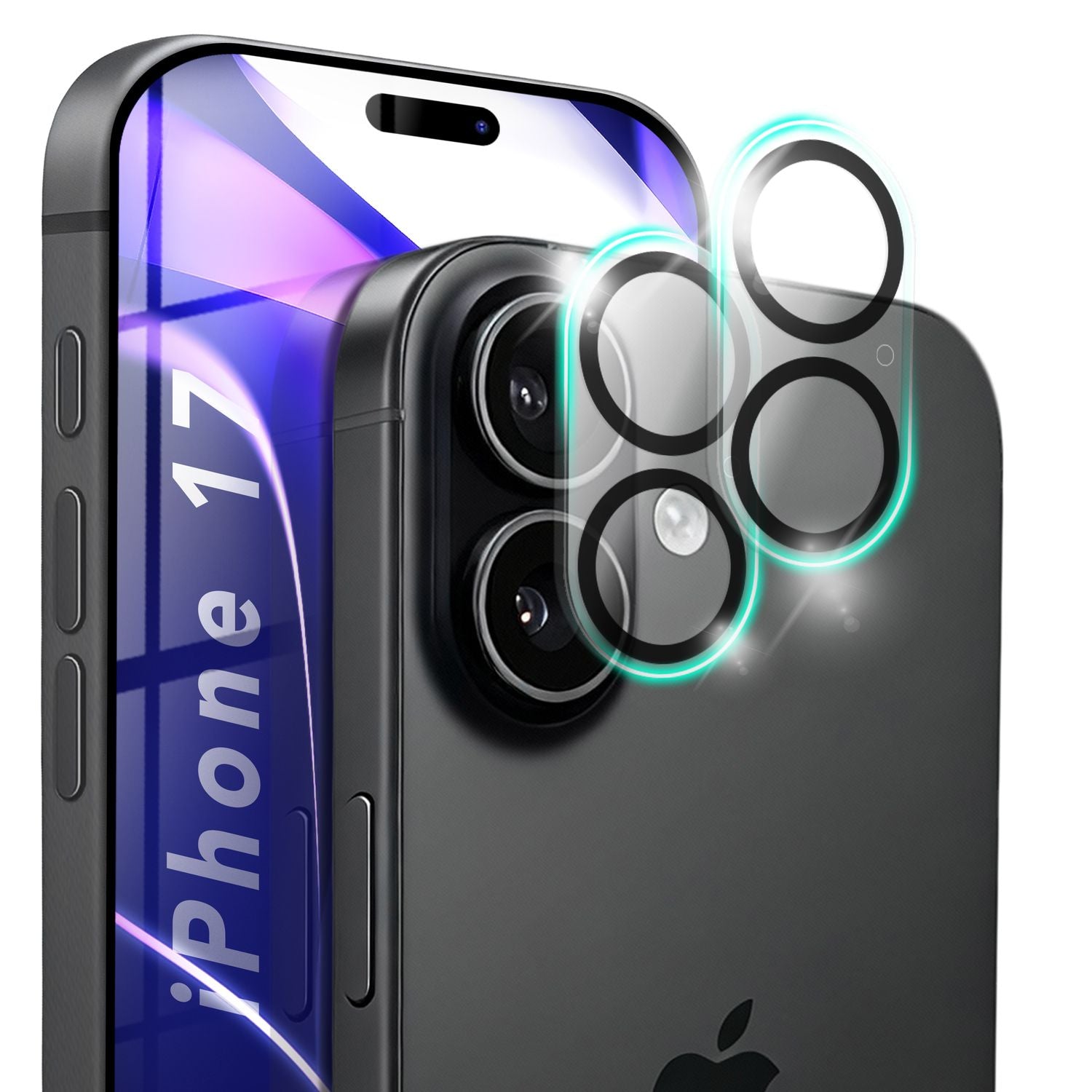 NALIA Kameraglas Focus.X2 MAX für Apple iPhone 17 (Klarer Kameraschutz) – 2er Set, 9H Schutzglas mit Anti-Reflex Ringen, Selbstklebend, Kompletter Linsen-Schutz, Hüllen geeignet