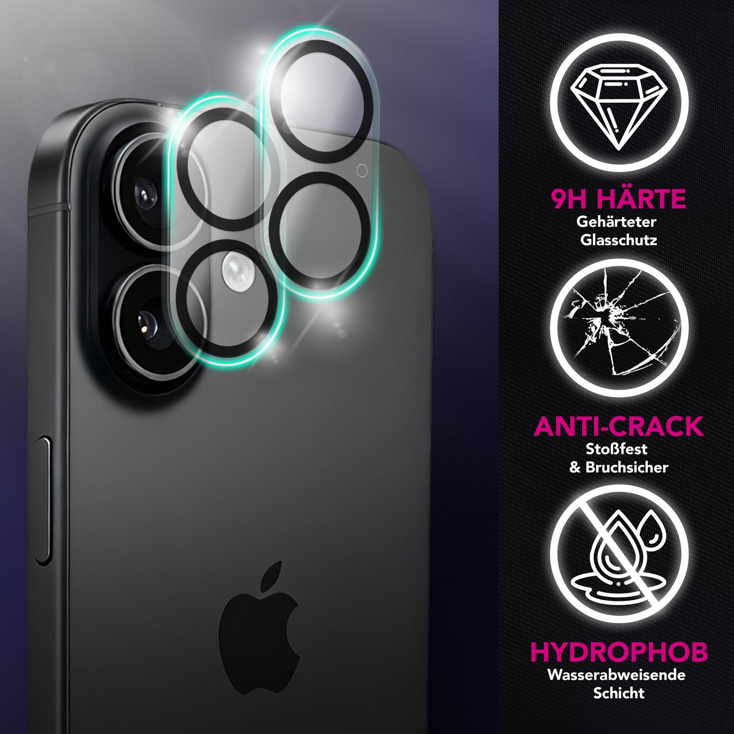 NALIA Kameraglas Focus.X2 MAX für Apple iPhone 17 (Klarer Kameraschutz) – 2er Set, 9H Schutzglas mit Anti-Reflex Ringen, Selbstklebend, Kompletter Linsen-Schutz, Hüllen geeignet Default Title NALIA GlasSchutz