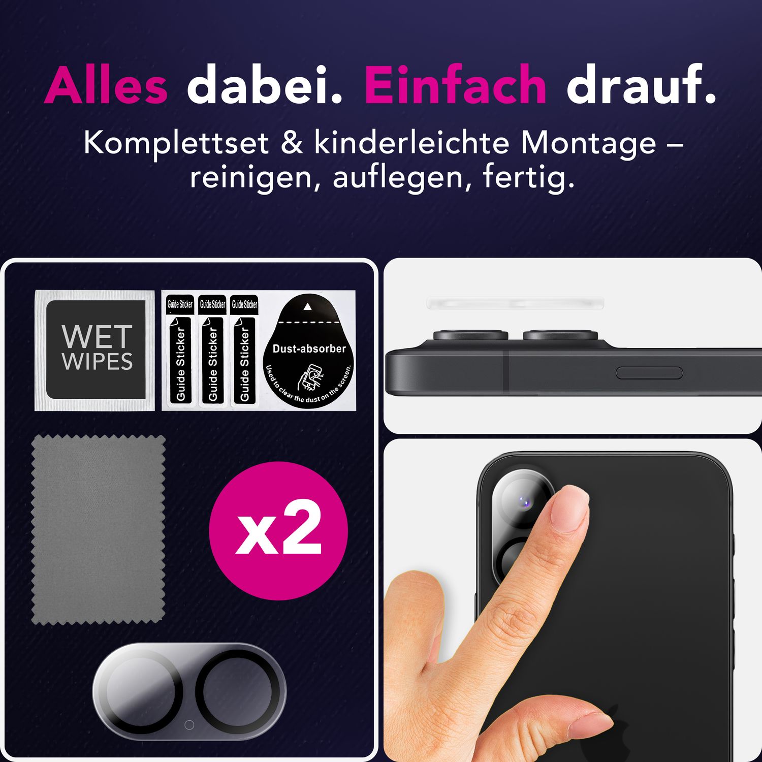 NALIA Kameraglas Focus.X2 MAX für Apple iPhone 17 (Klarer Kameraschutz) – 2er Set, 9H Schutzglas mit Anti-Reflex Ringen, Selbstklebend, Kompletter Linsen-Schutz, Hüllen geeignet Default Title NALIA GlasSchutz