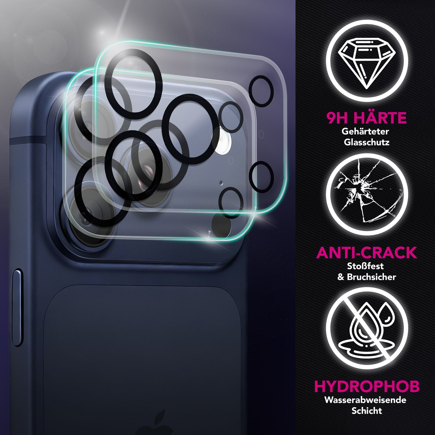 NALIA Kameraglas Focus.X2 MAX für Apple iPhone 17 Pro Max (Klarer Kameraschutz) – 2er Set, 9H Schutzglas mit Anti-Reflex Technologie, Vollständiger Linsenschutz, Case-friendly Default Title NALIA GlasSchutz