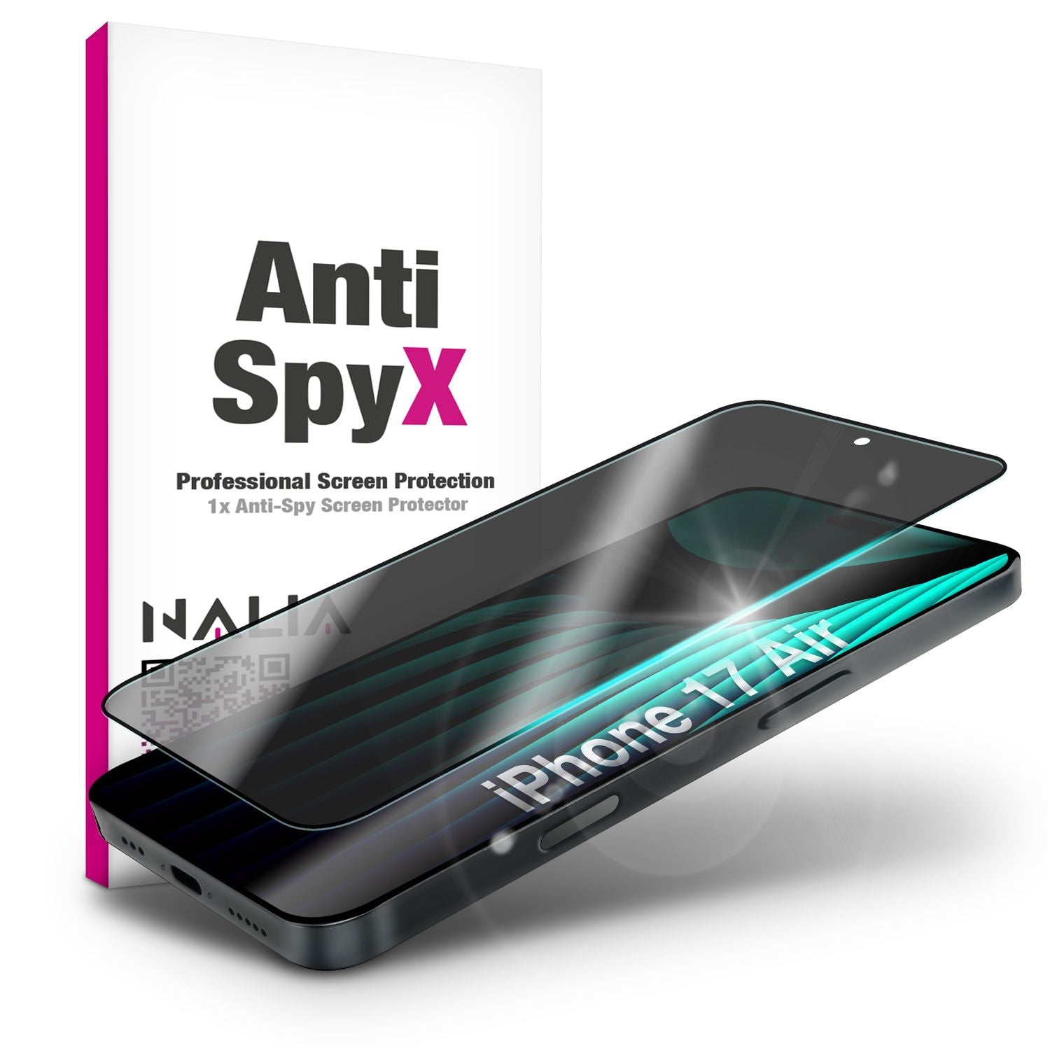 NALIA Privacy Schutzglas AntiSpyX für Apple iPhone 17 Air (Diskreter Blickschutz) - Display Glas mit 9H Härte, Anti-Spy Technologie, Kratzfest, Oleophob, Blasenfrei, für Hüllen