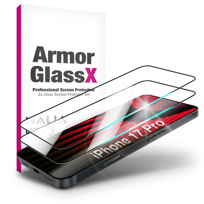 NALIA ArmorGlassX passend für Apple iPhone 17 Pro Glas (super klarer Displayschutz), 2x Schutzglas 9H Härte, Touch-sensitiv, Robust, Anti-Flecken, Splitterfrei, Case-kompatibel, schwarzer Rahmen Default Title NALIA GlasSchutz