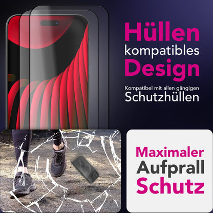 NALIA Display Glas ArmorGlassX für Apple iPhone 17 Pro (super klarer Displayschutz) - 2x Schutzglas 9H Härte, Kratzfest, Oleophob, Anti-Flecken, Case-kompatibel, schwarzer Rahmen