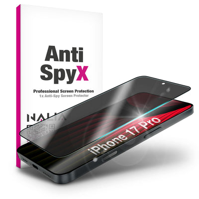 NALIA AntiSpyX passend für Apple iPhone 17 Pro Glas (Diskreter Blickschutz), Privacy Schutzglas mit 9H Härte, Anti-Spy Sichtschutz, Robust, Touch-sensitiv, Blasenfrei, Oleophob, Hüllen-freundlich Default Title NALIA GlasSchutz
