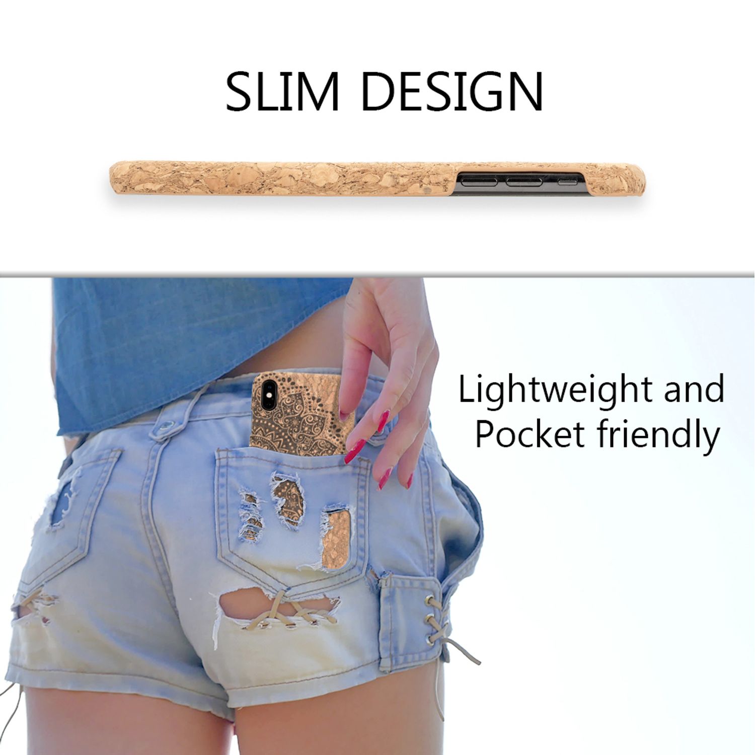 NALIA Kork Hülle für Apple iPhone X XS, Handy Hard Case Holz Look Schutz Cover NALIA