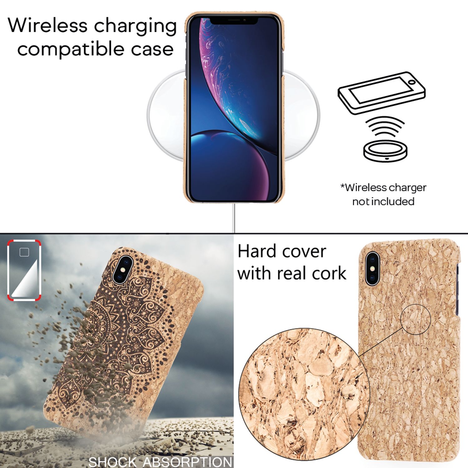 NALIA Kork Hülle für Apple iPhone X XS, Handy Hard Case Holz Look Schutz Cover NALIA