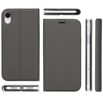 NALIA Klapphülle kompatibel mit Apple iPhone XR, Slim Flip Case Kunst-Leder Handyhülle Hard Cover Etui 360 Grad Hülle, Handy-Tasche Phone Book Bumper Schutzhülle Wallet Skin Klappbar Schwarz NALIA SlimFit Hülle